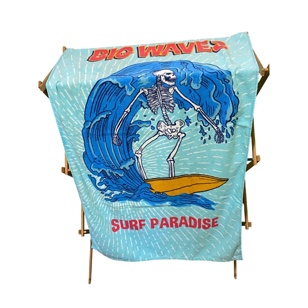 Big Waves Surf Paradise Skeleton Surfer Beach Towel Cruise Vacation Travel Pool‎